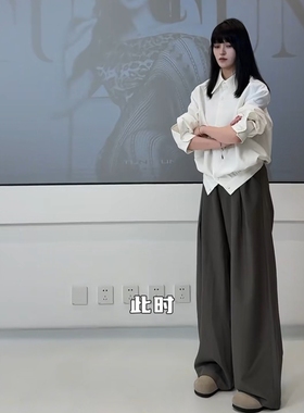 OkayThxBye 442克暗条纹对褶A字直筒阔腿垂感休闲长裤春夏西裤男