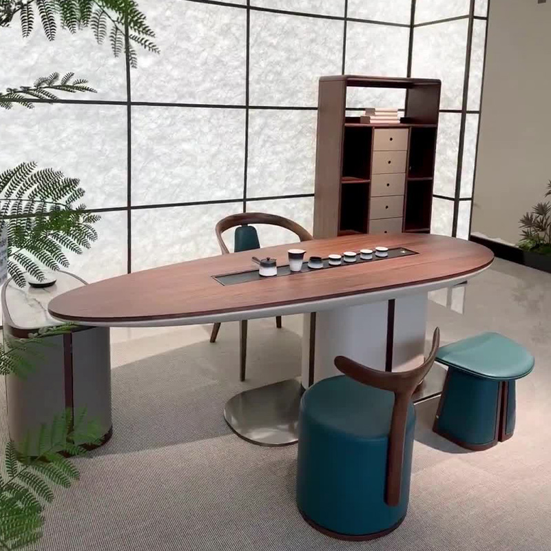 新中式实木茶桌2025设计师新款胡桃木轻奢高级感办公室泡茶台茶桌