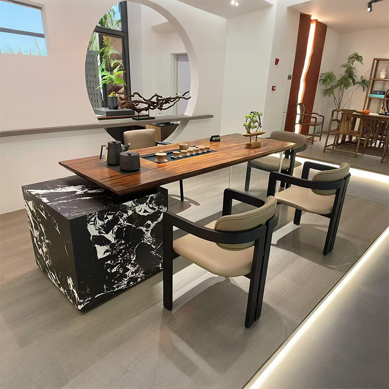 新中式实木茶桌现代简约北美黑胡桃木天然奢石轻奢高级感泡茶台