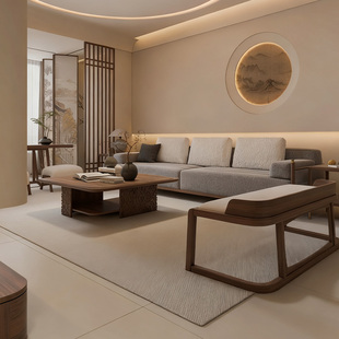 禅意沙发 简约轻奢客厅新中式 宋式 美学黑胡桃木沙发茶几组合新款