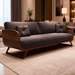 高端北美黑胡桃木真皮直排沙发 美学家用新款 新中式 实木沙发宋式