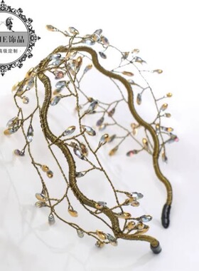 手工编制宽发箍瑰陌仿水晶百搭
