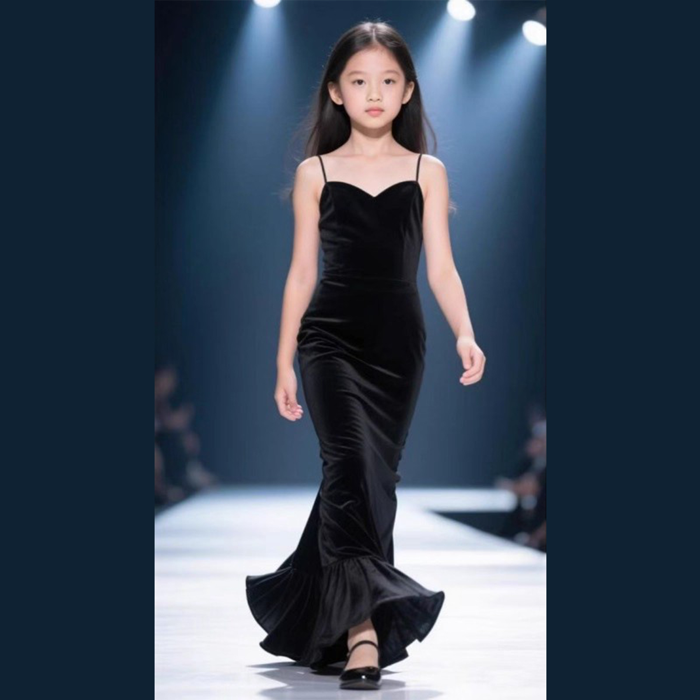 修身简约黑色吊带鱼尾裙钢琴演奏