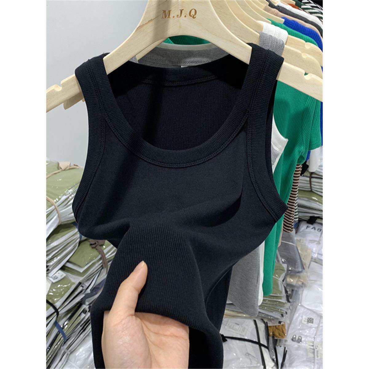 螺纹小吊带工字背心女内搭夏季宽肩防走光美背百搭打底无袖上衣