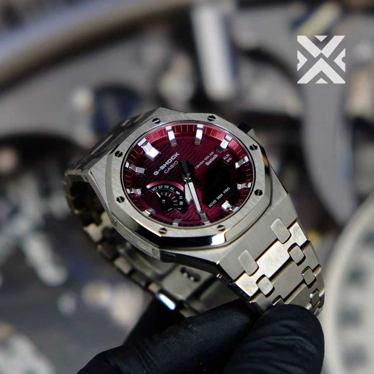 钛合金农家橡树gbm2100改装成品表一体太阳能蓝牙波尔多酒红格盘