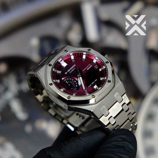 钛合金农家橡树gbm2100改装 成品表一体太阳能蓝牙波尔多酒红格盘