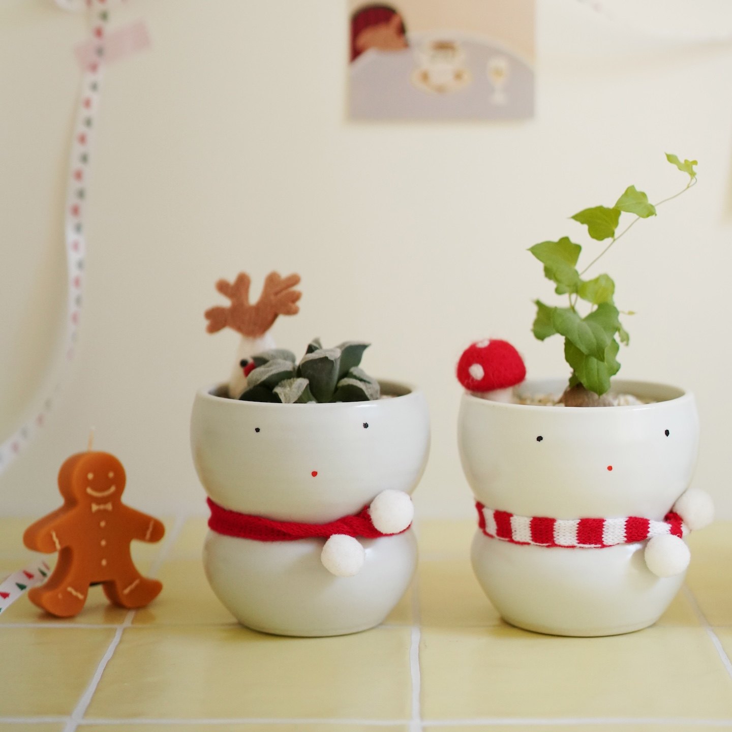 豆绿雪人布丁小盆栽奶油风