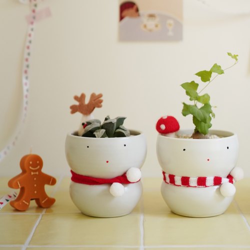 豆绿雪人布丁小盆栽奶油风