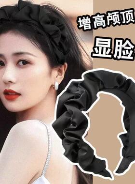 高颅顶黑色褶皱发箍女款发卡洗脸发带宽边百搭2025网红新款头箍