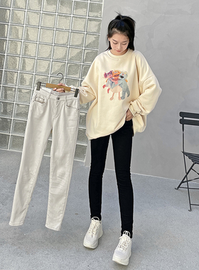 纯色保暖加绒小脚裤女韩国howluk软弹显瘦休闲长裤冬季新款