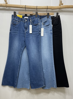 韩国howluk高弹力柔软牛奶面料显瘦高腰微喇叭牛仔裤女春夏款长裤