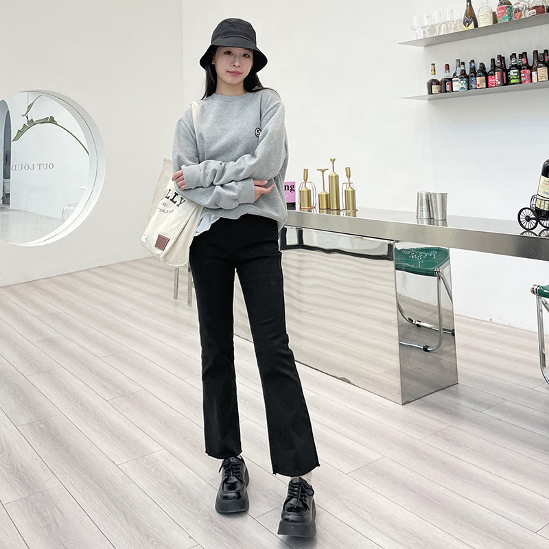 微喇叭长裤加绒弹力牛仔棉2022冬