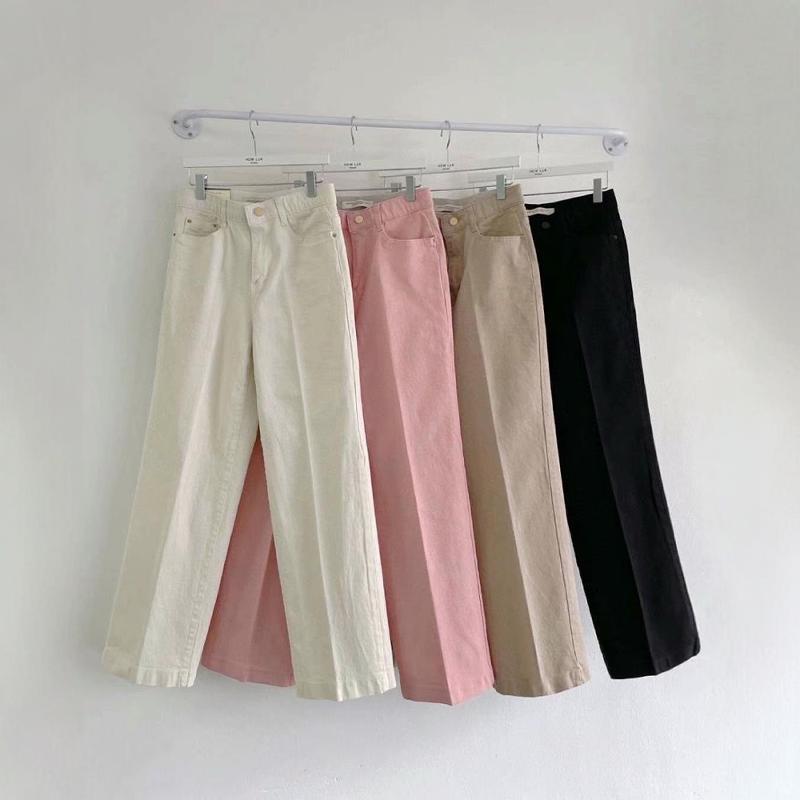 韩国东大门秋季高腰松紧腰直筒裤