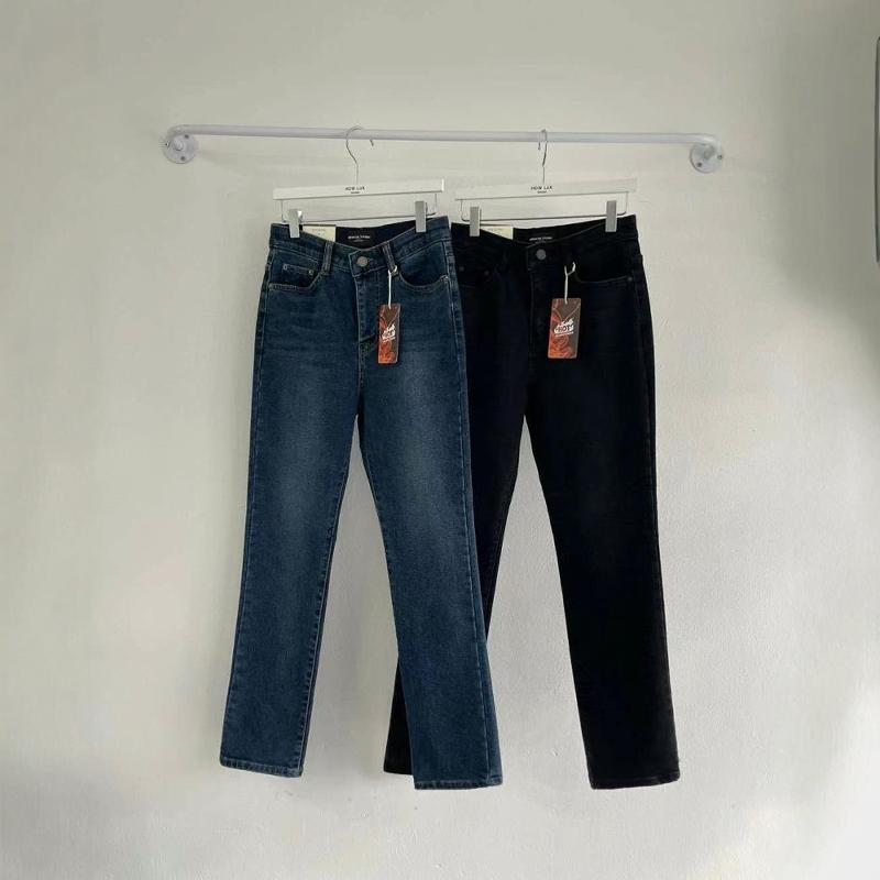 韩国代购加厚加绒弹力小直筒牛仔