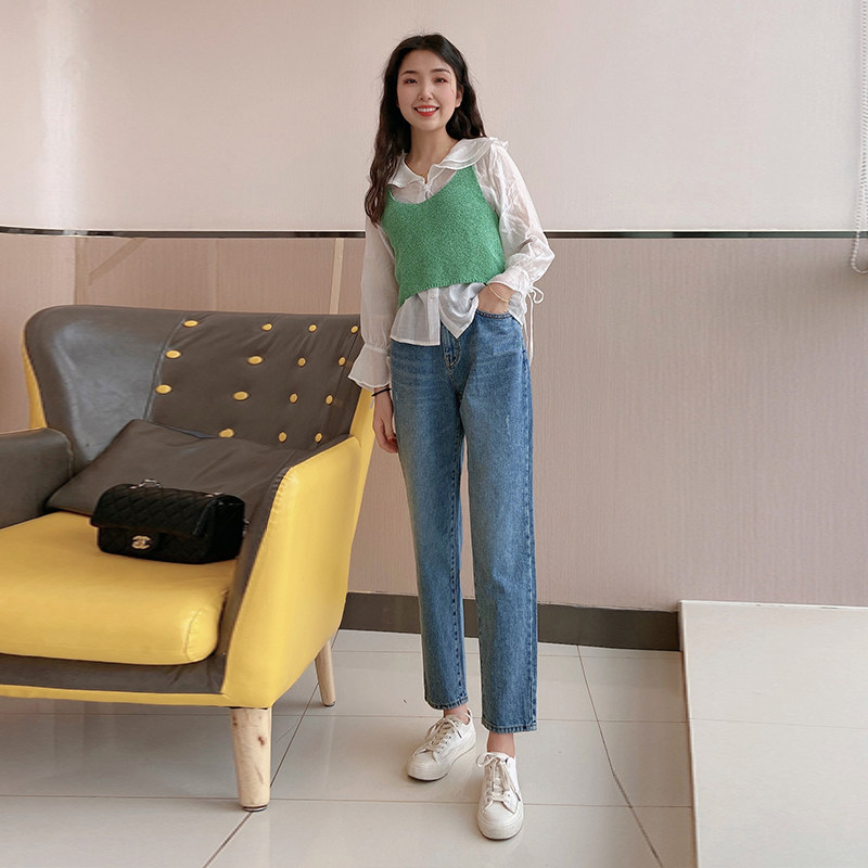 高腰宽松BF风锥形裤子