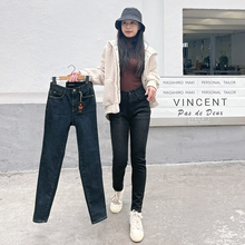 保暖厚绒牛仔长裤女冬季新款韩国howluk加厚加绒显瘦小脚裤