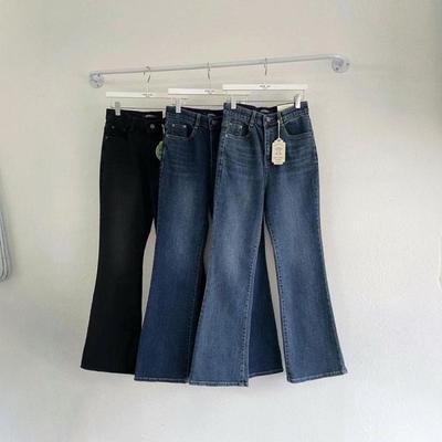 韩国代购冬季加绒弹力喇叭牛仔裤