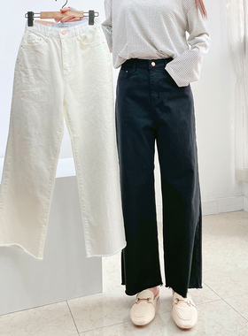 韩国东大门howluk黑色高腰牛仔裤春装新款女宽松直筒阔腿长裤