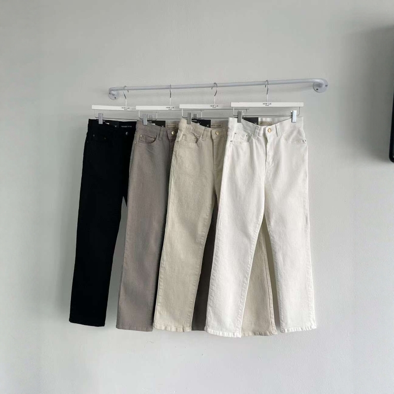 韩国东大门高腰弹力纯色直筒裤