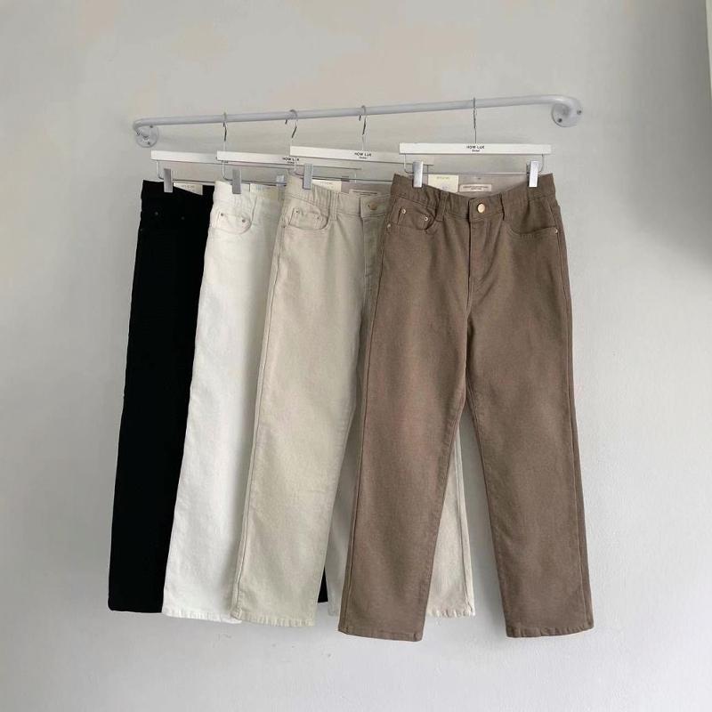 韩国代购加绒弹力松紧腰直筒长裤