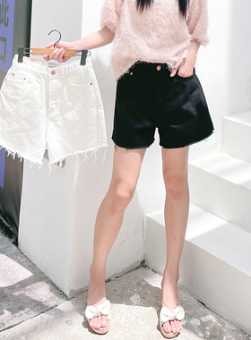 韩国howluk黑色高腰牛仔短裤女薄款夏季新款百搭开叉阔腿裤