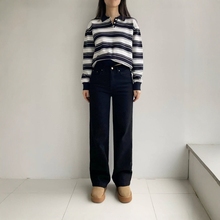 韩国howluk高腰松紧腰黑色加绒弹力阔腿直筒牛仔裤女2025冬季新款