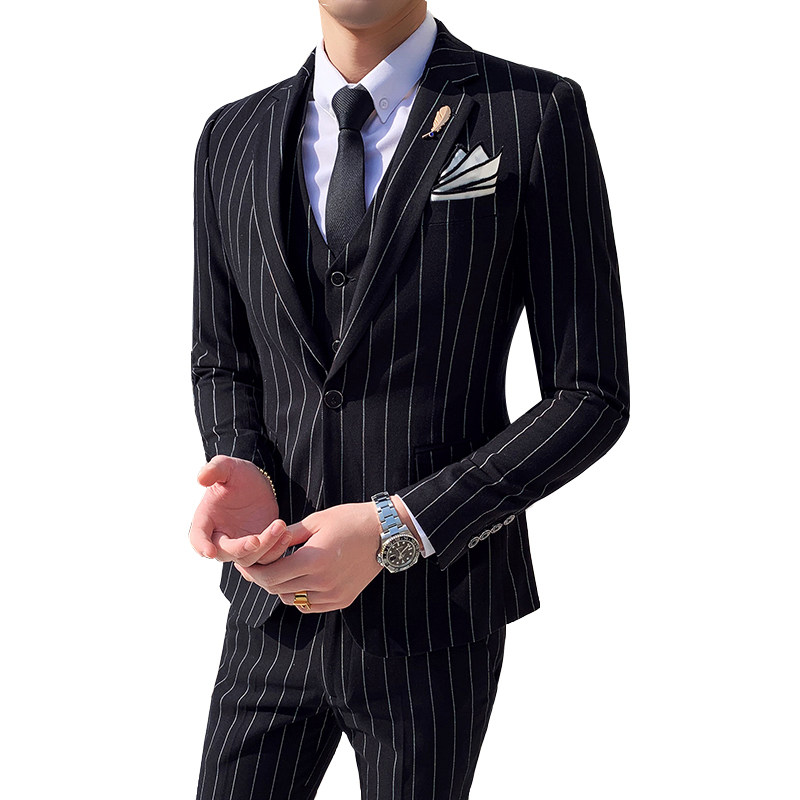 韩版青年商务修身条纹单排扣套装男新郎伴郎团礼服305A-XF20-265,男装西服套装,星座507-2（原305A）