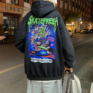 加绒港风宽松男士套头连帽卫衣中性百搭卫衣袋鼠兜W412P40图片