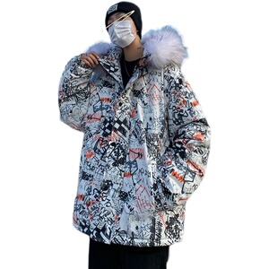 大码迷彩棉服男加厚港风外景棉宽松印花潮牌M2023P135图片