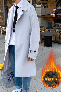 加厚 轻熟风单排扣翻领阔版宽松大衣中长款过膝风衣男F2021P105图片