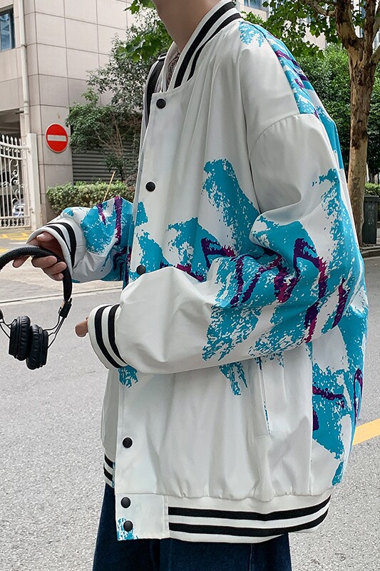 2022年春季棒球服外套印花潮流宽松型立领100%聚酯纤维-J,女装短外套,星座507-2（原305A）