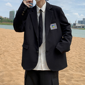 2022春中性风宽松贴标小西装休闲西服西装领纯色青年XF901/图片