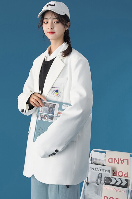 2022春款宽松港风小西装太空人情侣休闲西服外套@中性风XF901/,女装西装,星座507-2（原305A）