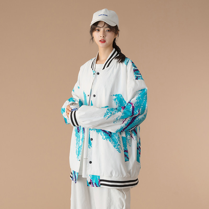 中性青春立领棒球服外套宽松潮流印花100%聚酯纤维J,女装短外套,星座507-2（原305A）