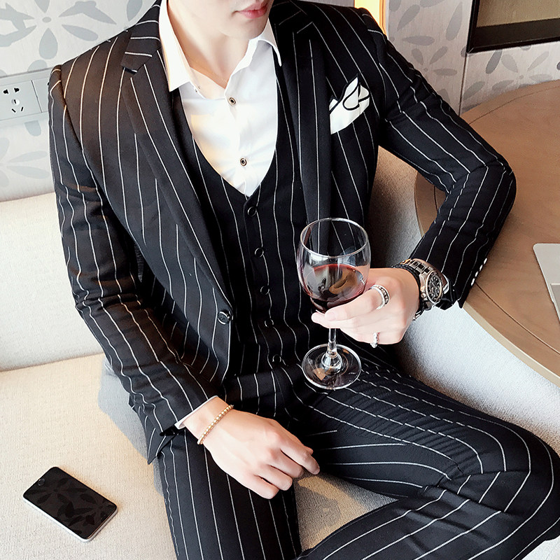2021年条纹绅士英伦潮流条纹西服套装三件套男韩版修身XF20,男装西服套装,星座507-2（原305A）