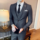 男士暗条纹商务休闲西服三件套英伦修身西装男305A-XF15-P265，男装西服套装，星座507-2（原305A）