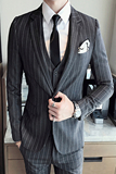 2021年条纹绅士英伦潮流条纹西服套装三件套男韩版修身XF20，男装西服套装，星座507-2（原305A）