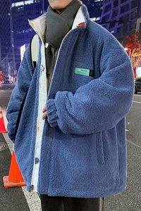 港风双面穿棉衣冬季加厚韩版潮流宽松立领羊羔毛棉服外套P118图片