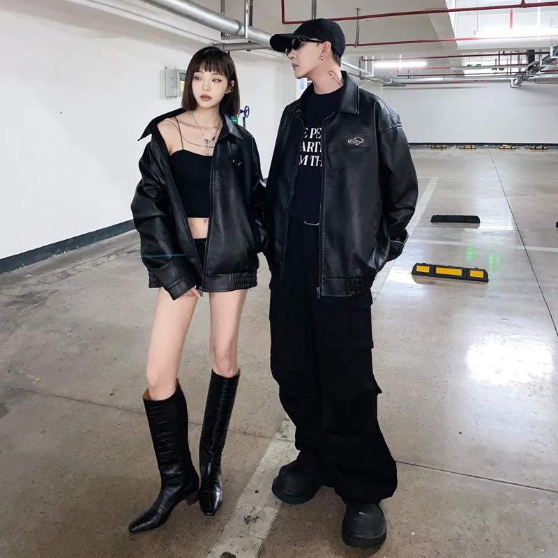 Autumn men's and women's couple's jackets, loose PU leather trend 507-2-PY6807-P80_voghion.com