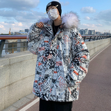 冬男生宽松印花潮牌加厚连帽棉衣外套棉袄305A-M2023，男装棉衣，星座507-2（原305A）