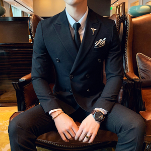 绅士英伦风双排扣西服套装男三件套西装外套305A/XF18P265,男装西服套装,星座507-2（原305A）