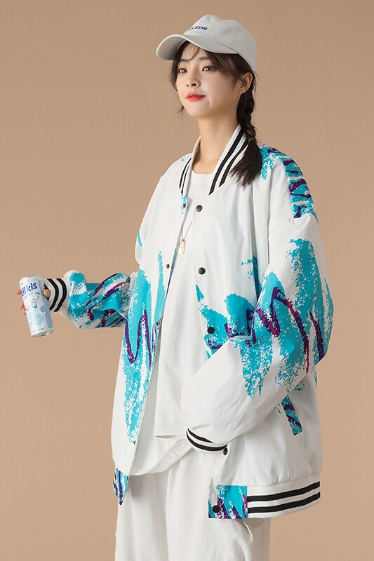 青春中性情侣棒球服外套拉链宽松潮流印花100%聚酯纤维-J,女装短外套,星座507-2（原305A）