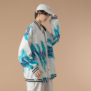 中性情侣 拼接刺绣夹克棒球服外套 潮流 100%聚酯纤维-J图片