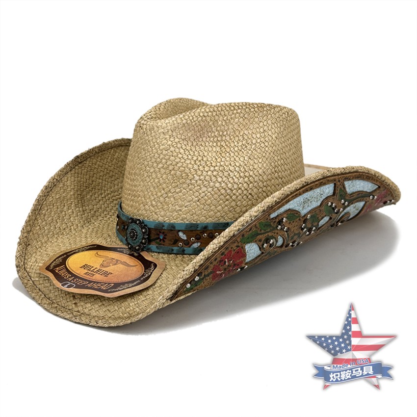 美国西部牛仔帽1949年老牌博海特 男女牛仔帽草编复古硬定型帽子