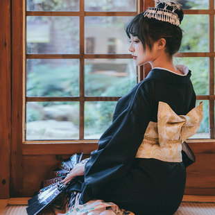 日式和风浴衣文艺复古小清新少女连衣裙旅拍改良和服秋季