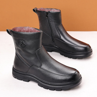 冬季 男防滑保暖羊毛高帮1 户外男靴外卖靴闪送靴加厚头层牛皮棉鞋