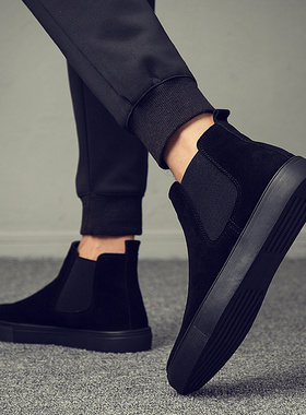 棉鞋男冬季男士鞋子加绒一脚蹬高帮男鞋大码45 46 47 48黑武士