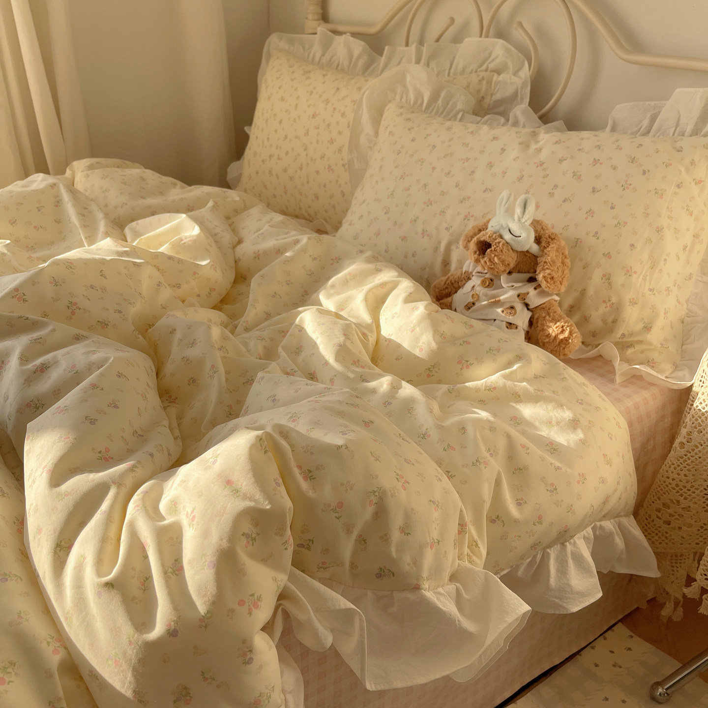 少女风韩式花边小碎花四件套全棉纯棉床单被套床上三件套床品套件