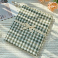 ins all-cotton washed cotton bed sheet, single piece, student dormitory 100 pure cotton checkered quilt, single pillowcase, three-piece set, single bed thumbnail 6
