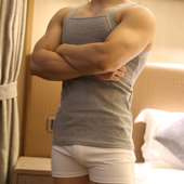 打底运动性感吸汗有弹性 方形领夏季 男士 背心罗纹棉质紧身纯色无袖